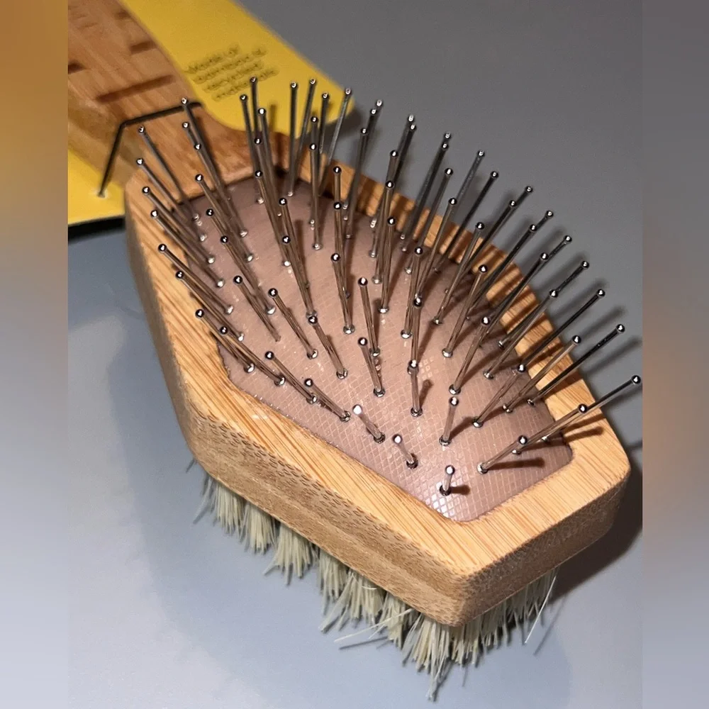 Burt's Bees Double-Sided Pin Bristle & Hemp Hair Brush Natural pet dog cat NEW